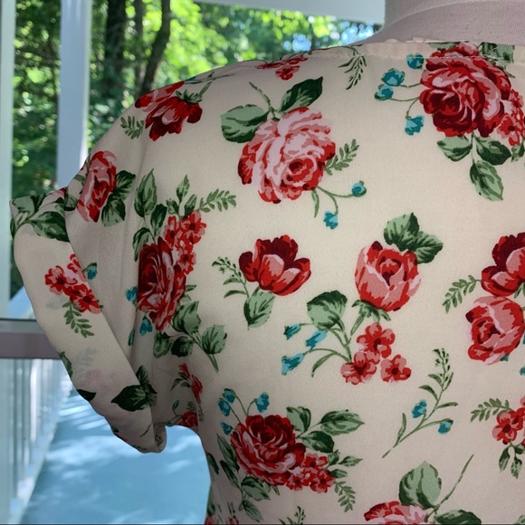 Boho Chic Cottage Core Flowy Rose Zip Up Blouse S - Picture 9 of 16